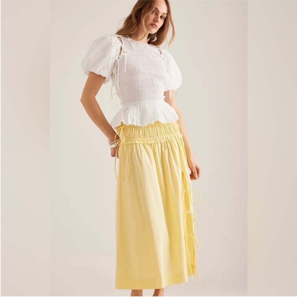 Damson Madder Charlotte Midi Skirt in Yellow - Picture 8 of 11